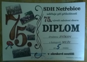 SDH Zvíkov -  diplom 9.5. 2015 Netřebice